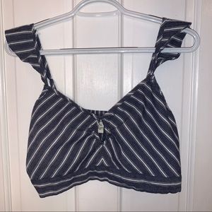 STRIPED RUFFLE STRAP CROP TOP
